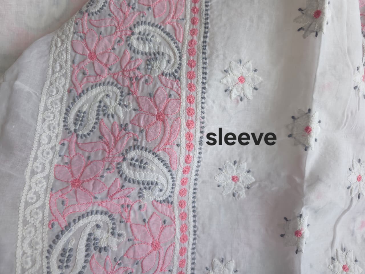 White cotton full set with multicolored fine chikankari
