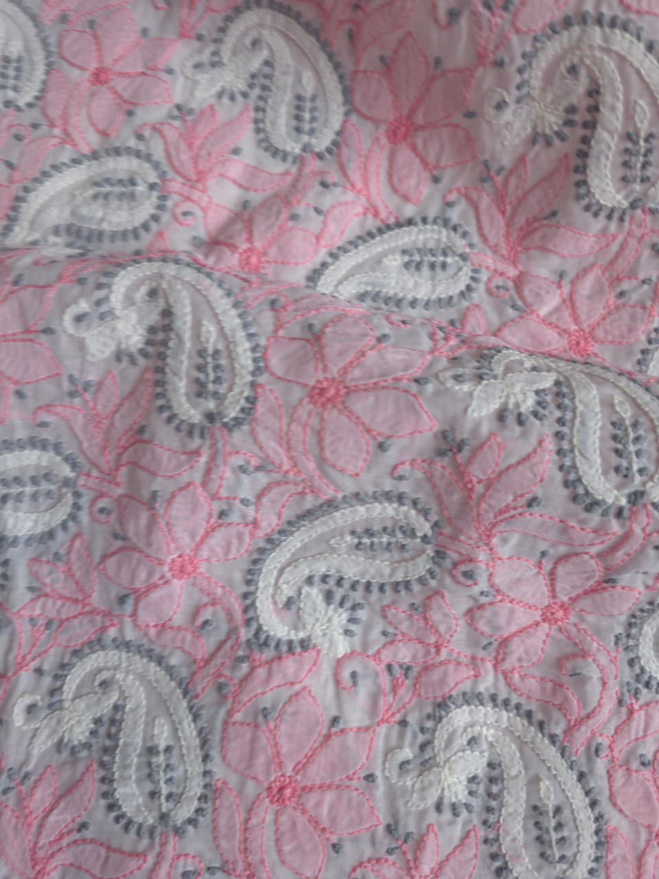 White cotton full set with multicolored fine chikankari