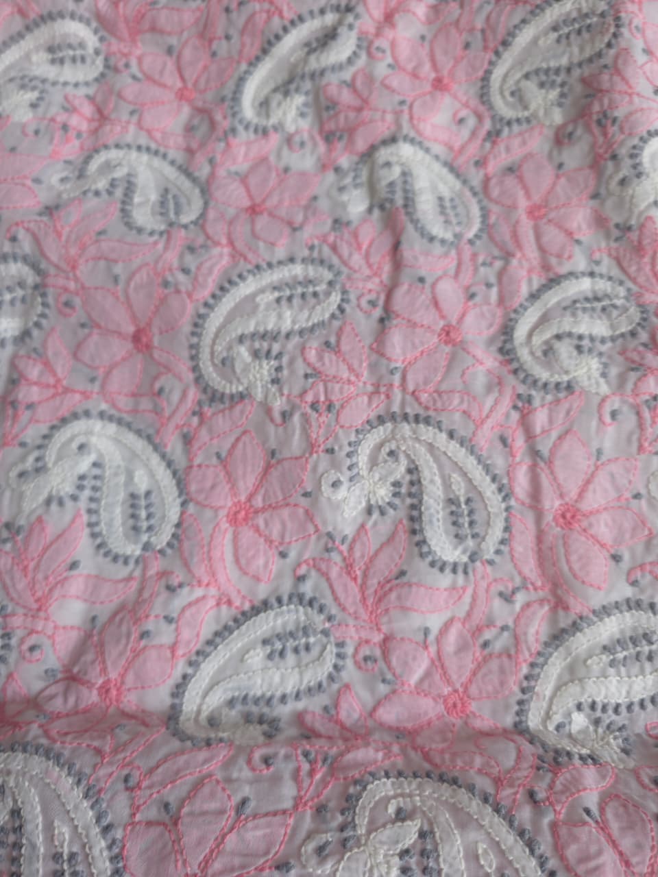 White cotton full set with multicolored fine chikankari