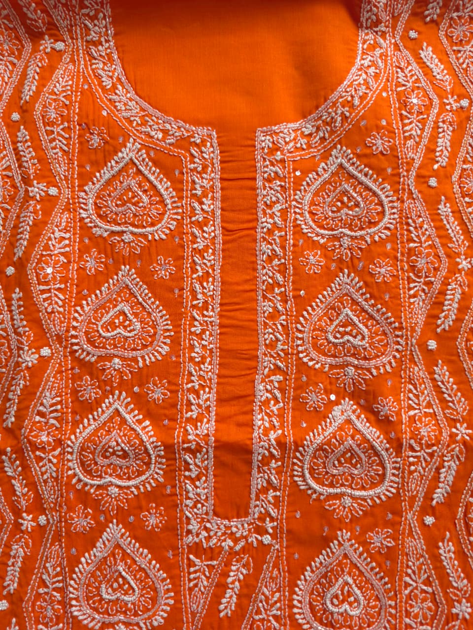 Orange Color cotton full set with chikankari and embellishments