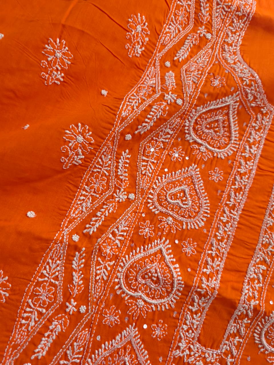 Orange Color cotton full set with chikankari and embellishments