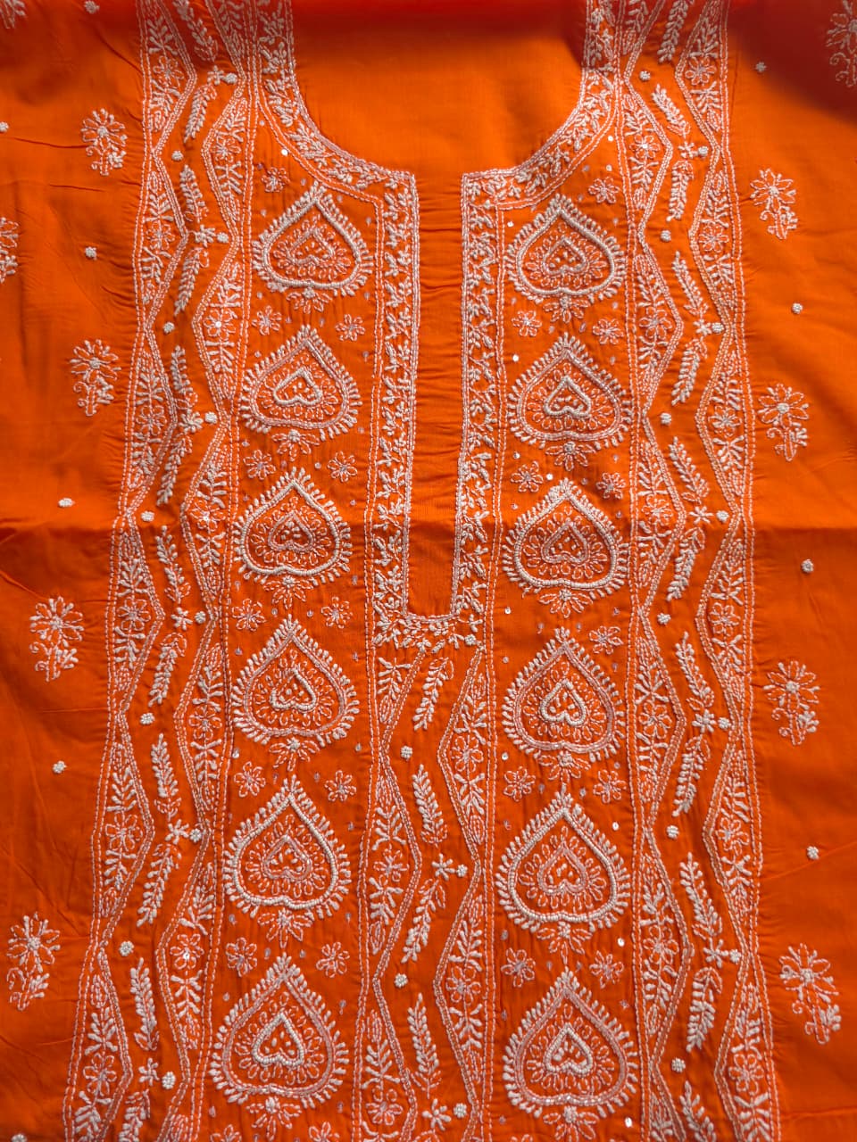 Orange Color cotton full set with chikankari and embellishments