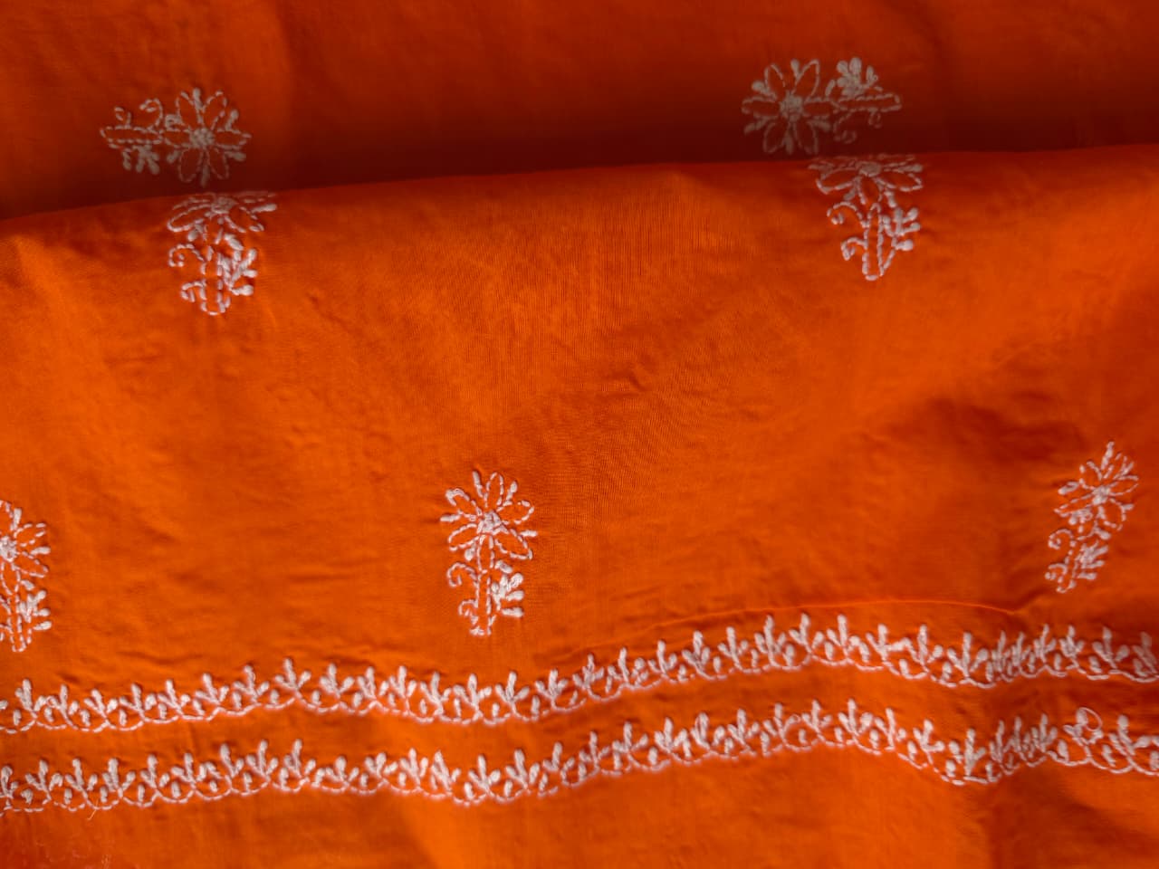 Orange Color cotton full set with chikankari and embellishments