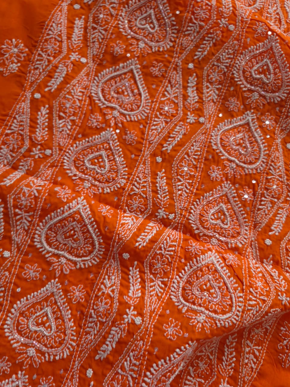 Orange Color cotton full set with chikankari and embellishments