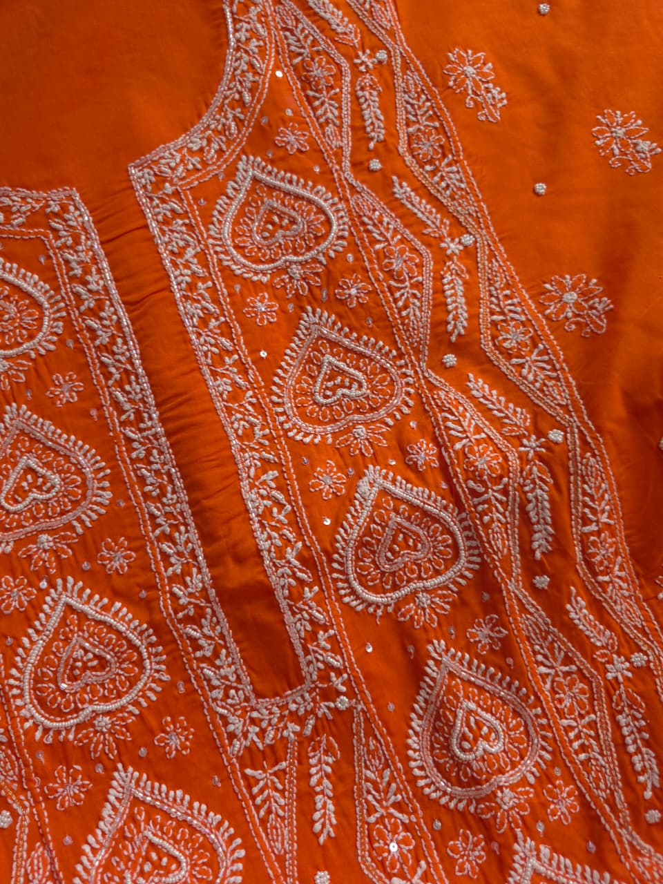 Orange Color cotton full set with chikankari and embellishments