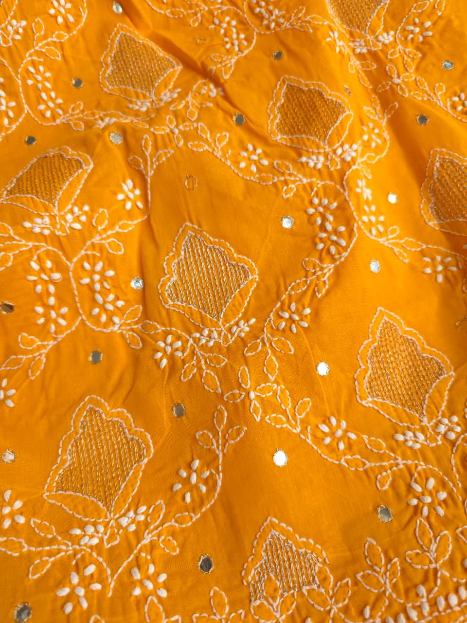 Ladoo Yellow cotton full set with chikankari and embellishments