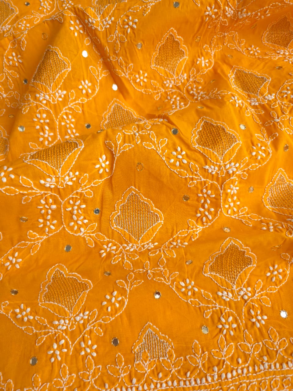 Ladoo Yellow cotton full set with chikankari and embellishments