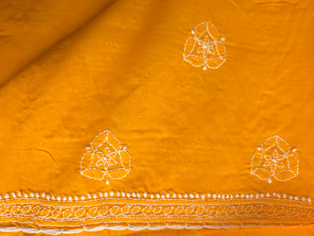 Ladoo Yellow cotton full set with chikankari and embellishments