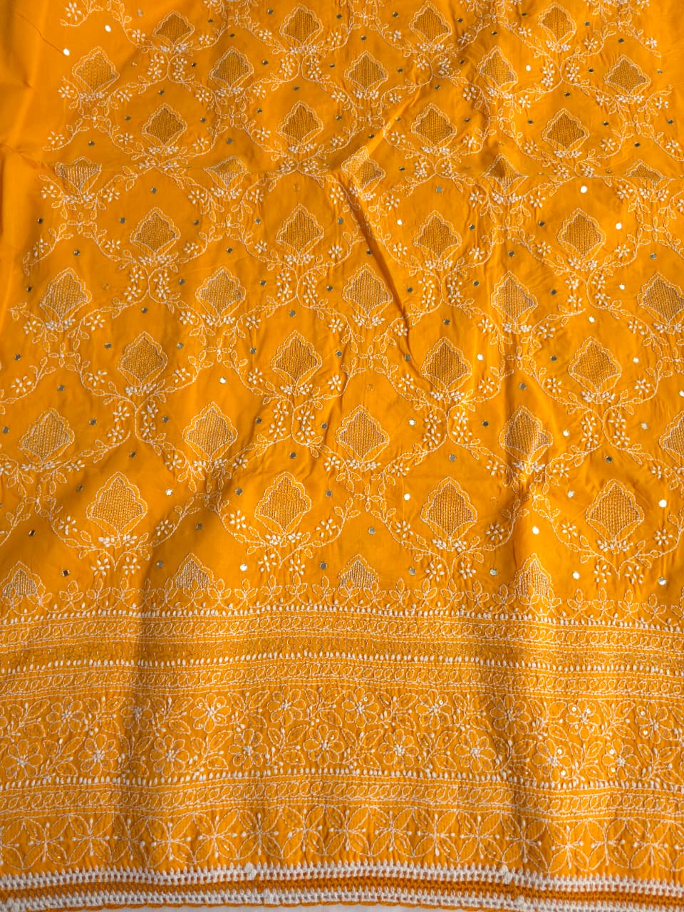 Ladoo Yellow cotton full set with chikankari and embellishments
