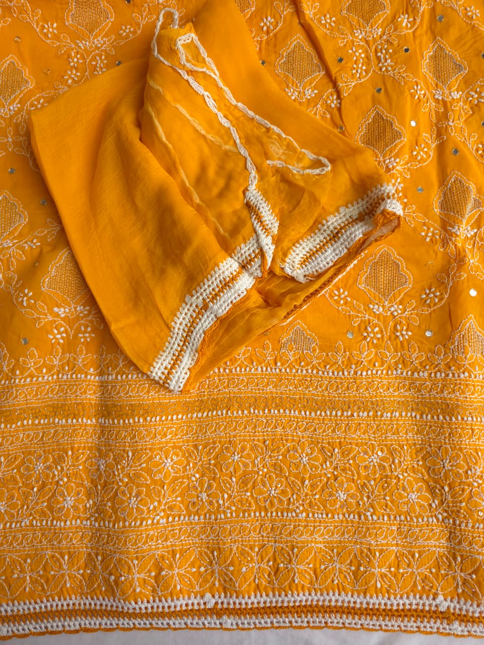 Ladoo Yellow cotton full set with chikankari and embellishments