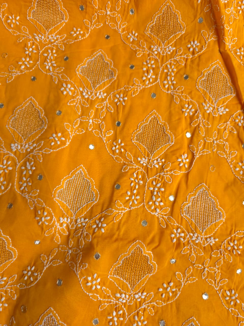 Ladoo Yellow cotton full set with chikankari and embellishments