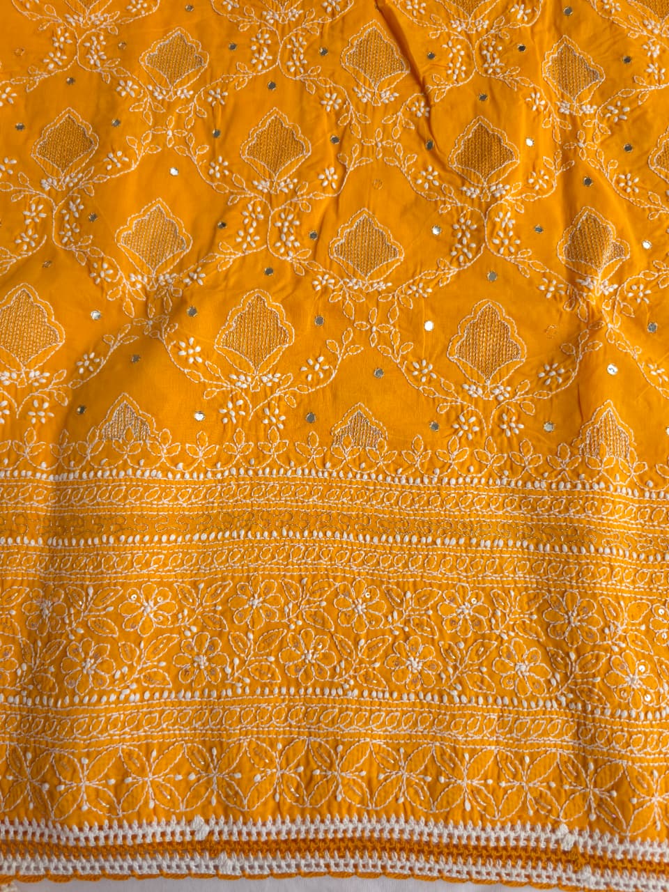 Ladoo Yellow cotton full set with chikankari and embellishments