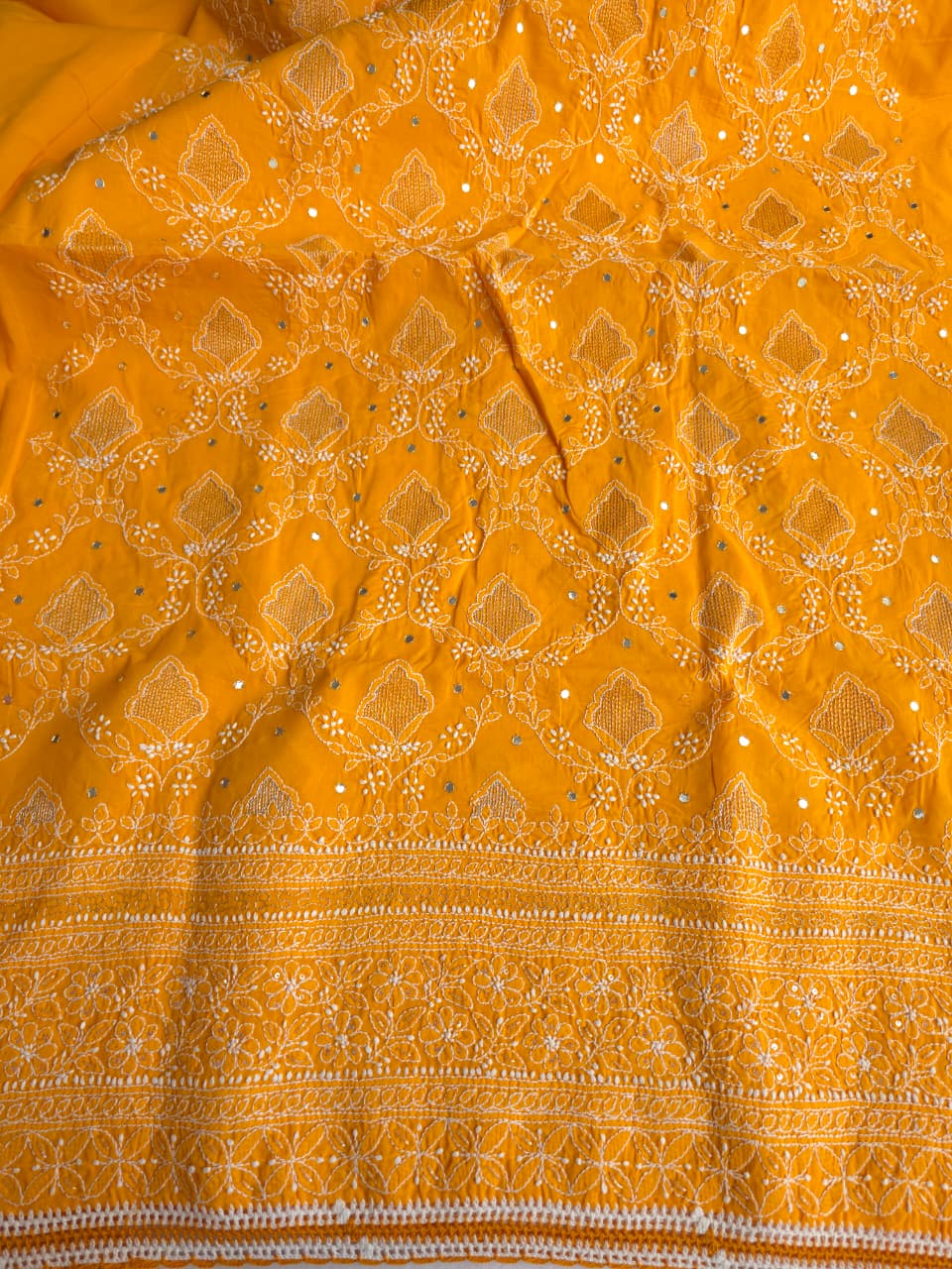Ladoo Yellow cotton full set with chikankari and embellishments