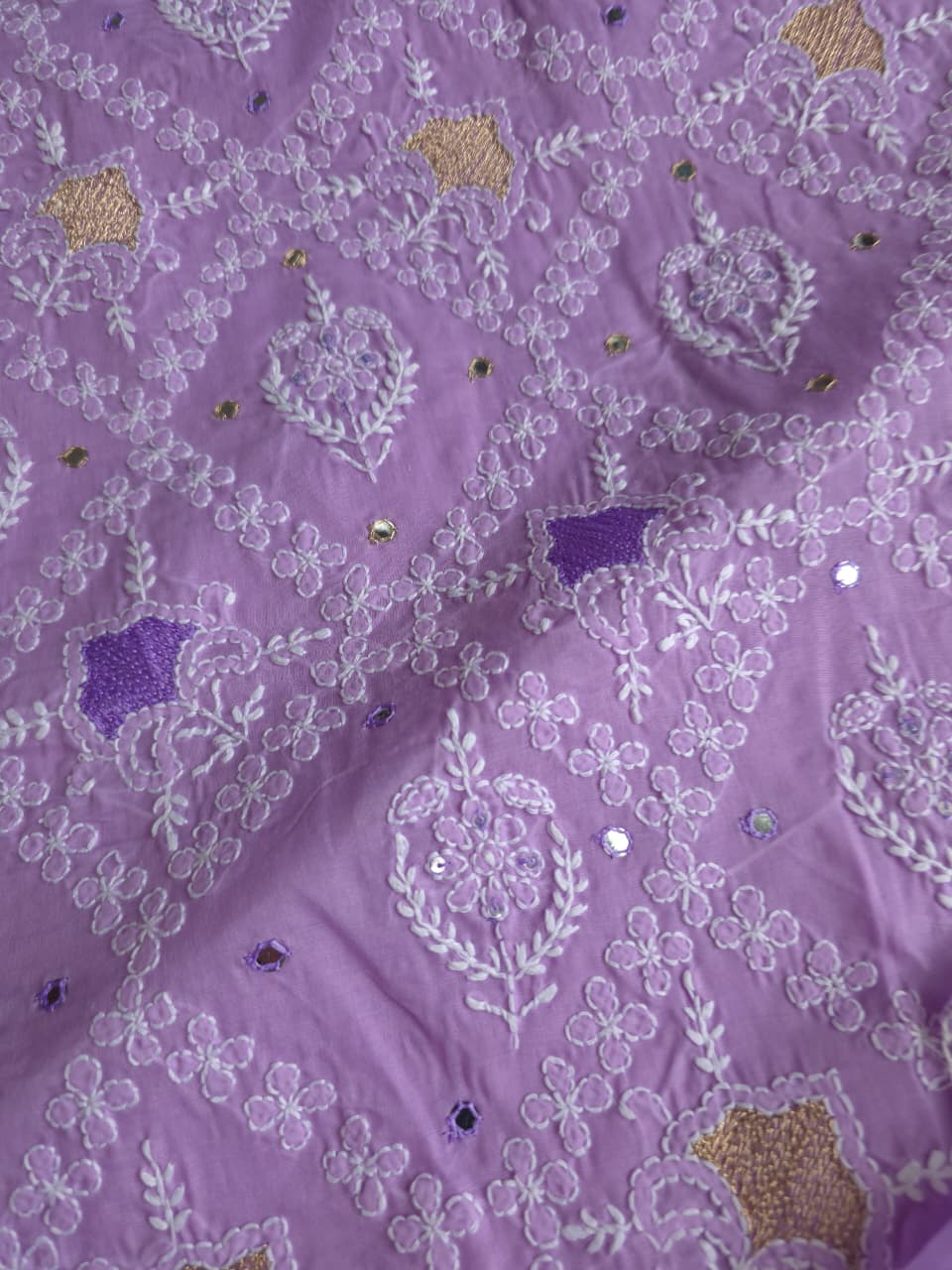 Lilac cotton full set with chikankari jaalwork and embellishments