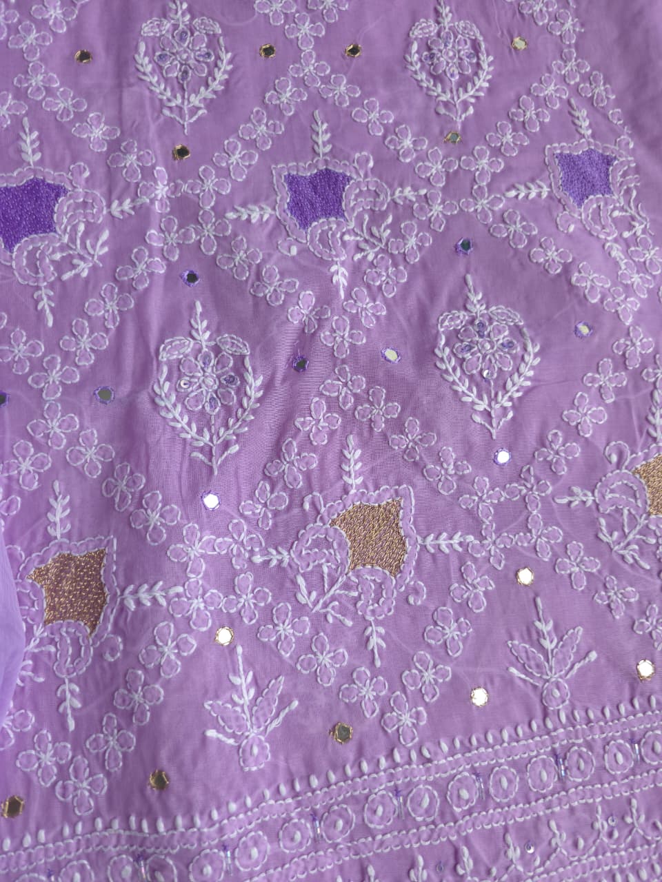 Lilac cotton full set with chikankari jaalwork and embellishments