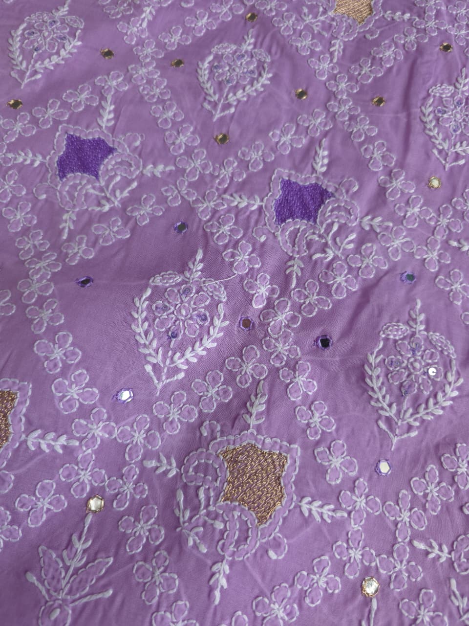 Lilac cotton full set with chikankari jaalwork and embellishments
