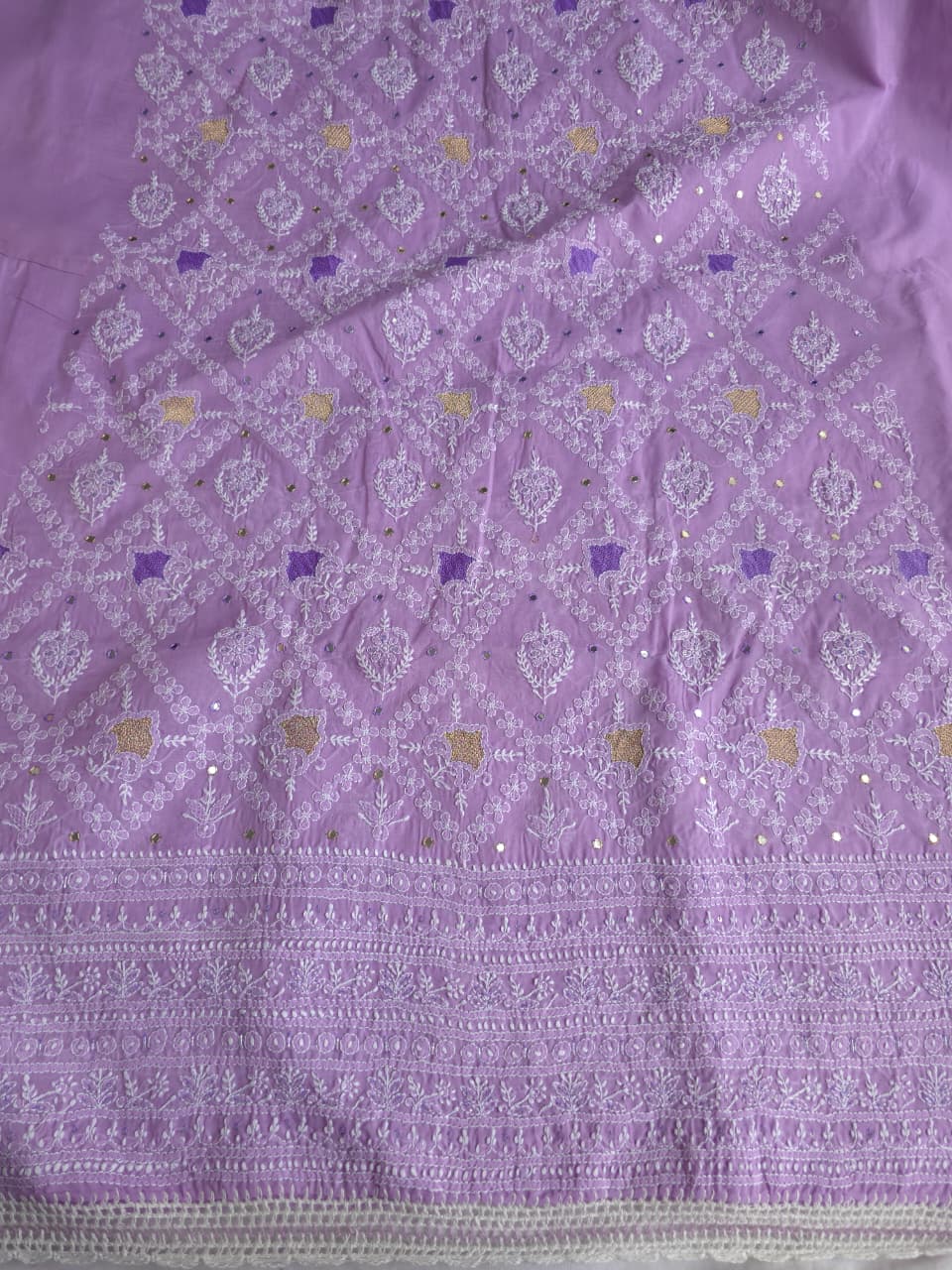 Lilac cotton full set with chikankari jaalwork and embellishments