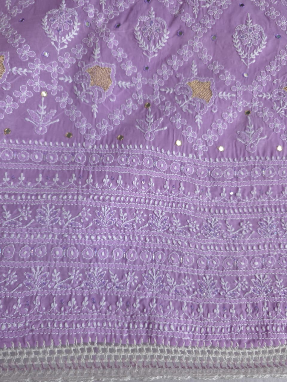 Lilac cotton full set with chikankari jaalwork and embellishments