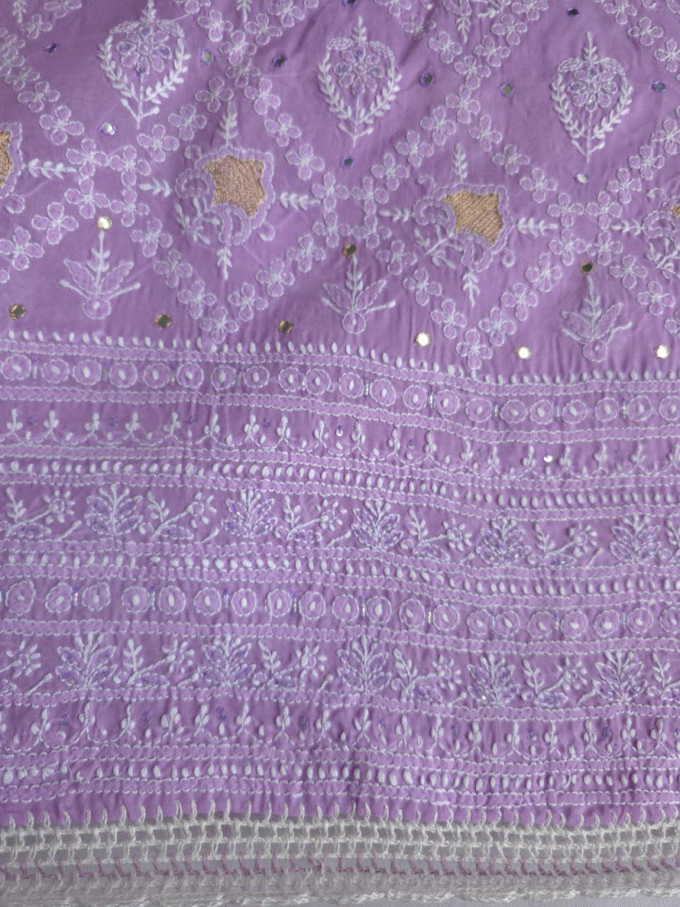 Image of Lilac cotton full set with chikankari jaalwork and embellishments