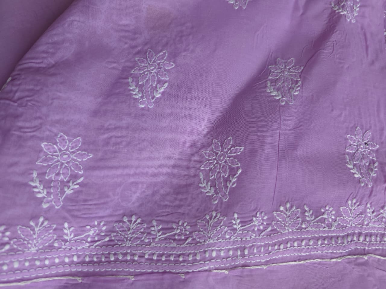 Lilac cotton full set with chikankari jaalwork and embellishments