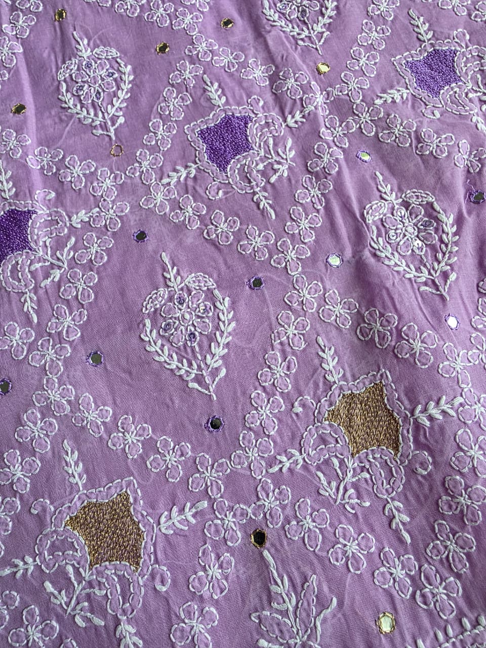 Lilac cotton full set with chikankari jaalwork and embellishments