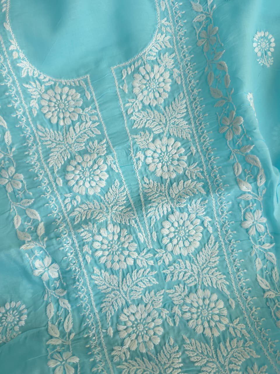Sky blue cotton kurta with fine handwork