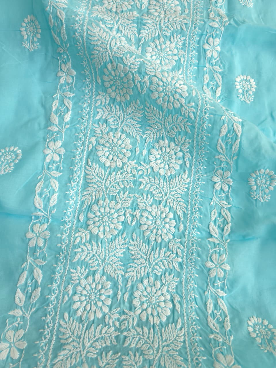 Sky blue cotton kurta with fine handwork