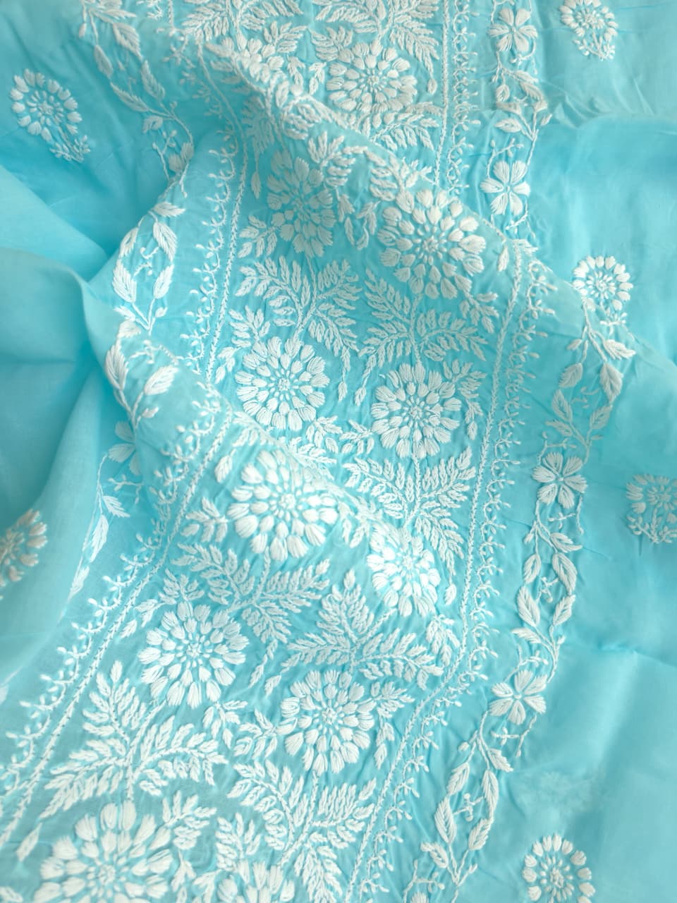 Sky blue cotton kurta with fine handwork