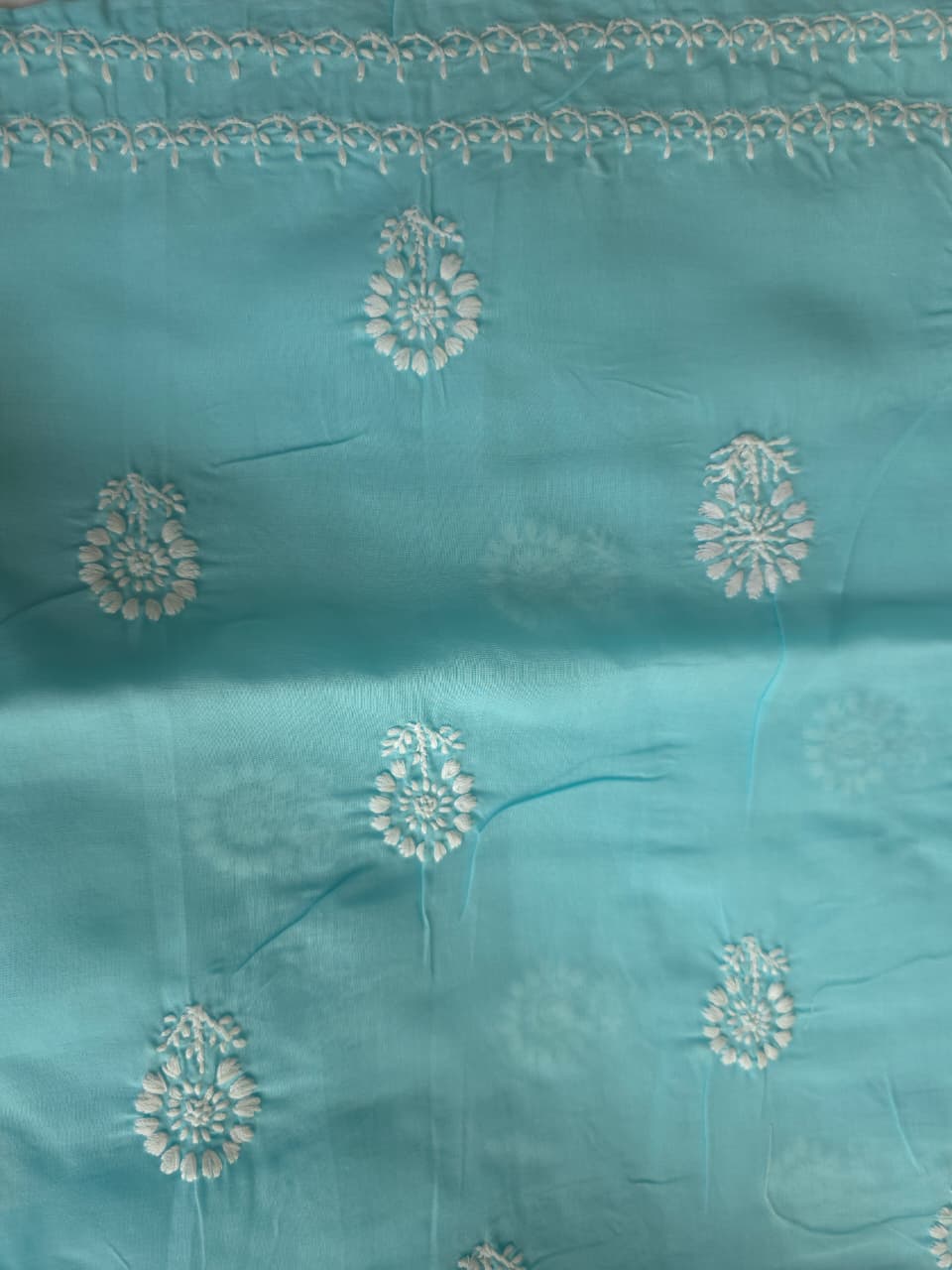 Sky blue cotton kurta with fine handwork