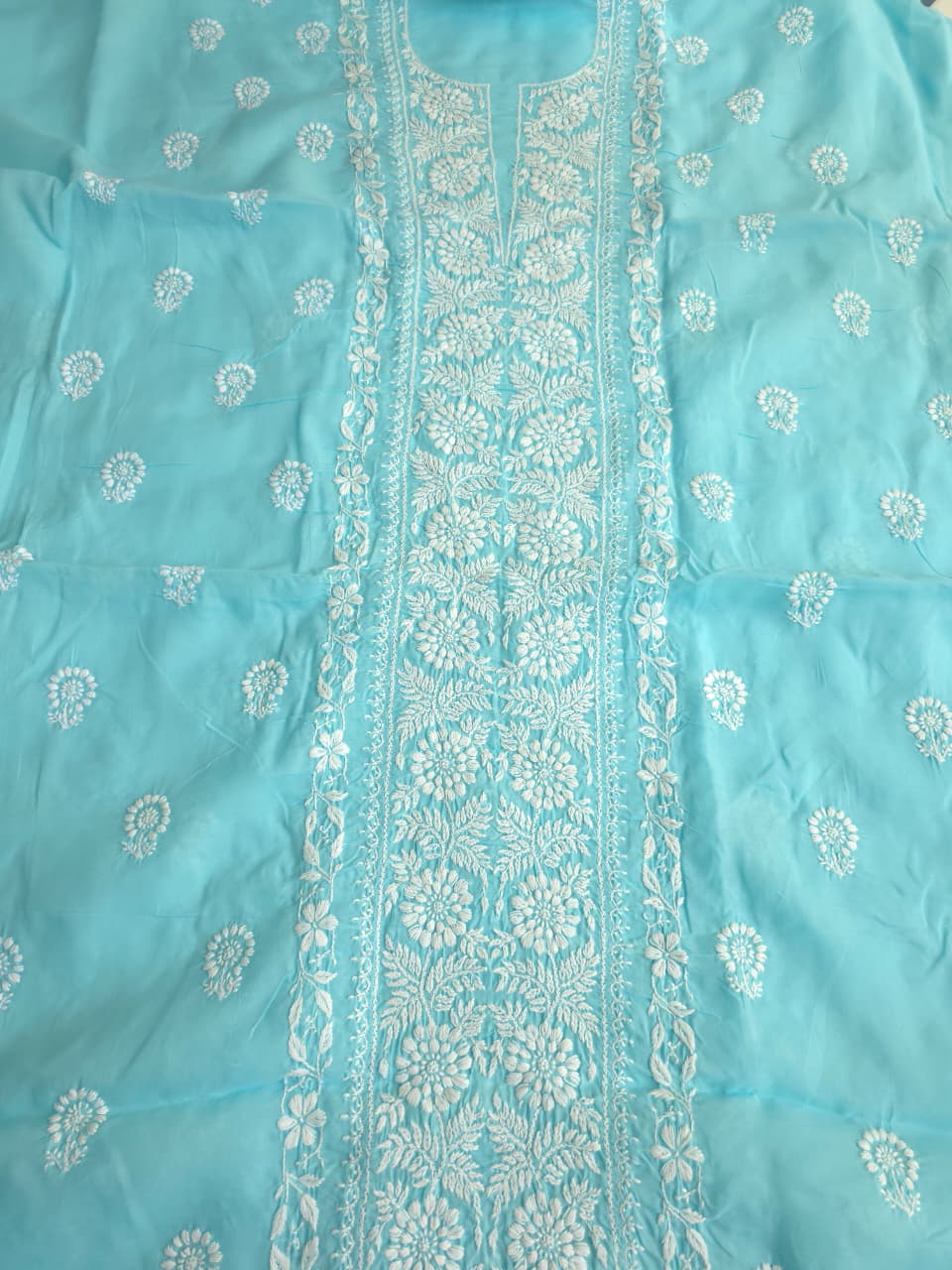 Sky blue cotton kurta with fine handwork