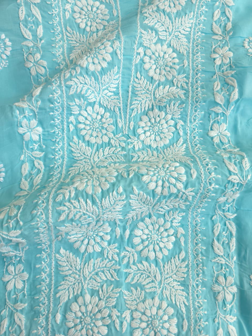 Sky blue cotton kurta with fine handwork