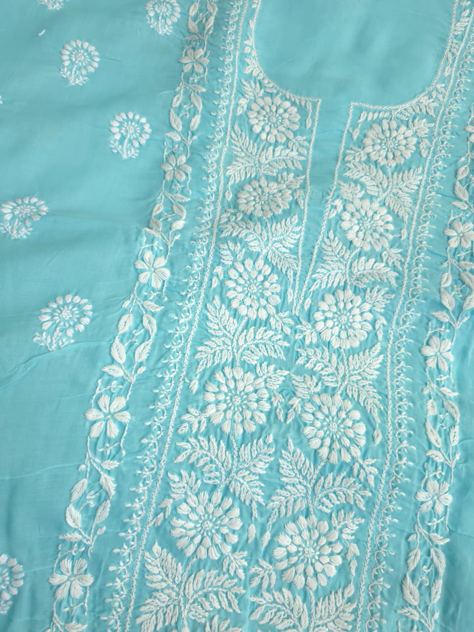 Sky blue cotton kurta with fine handwork