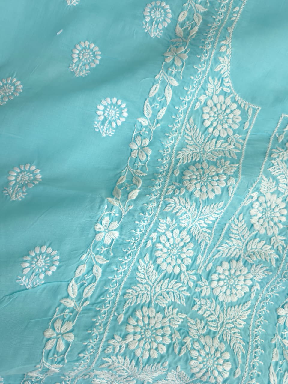 Sky blue cotton kurta with fine handwork
