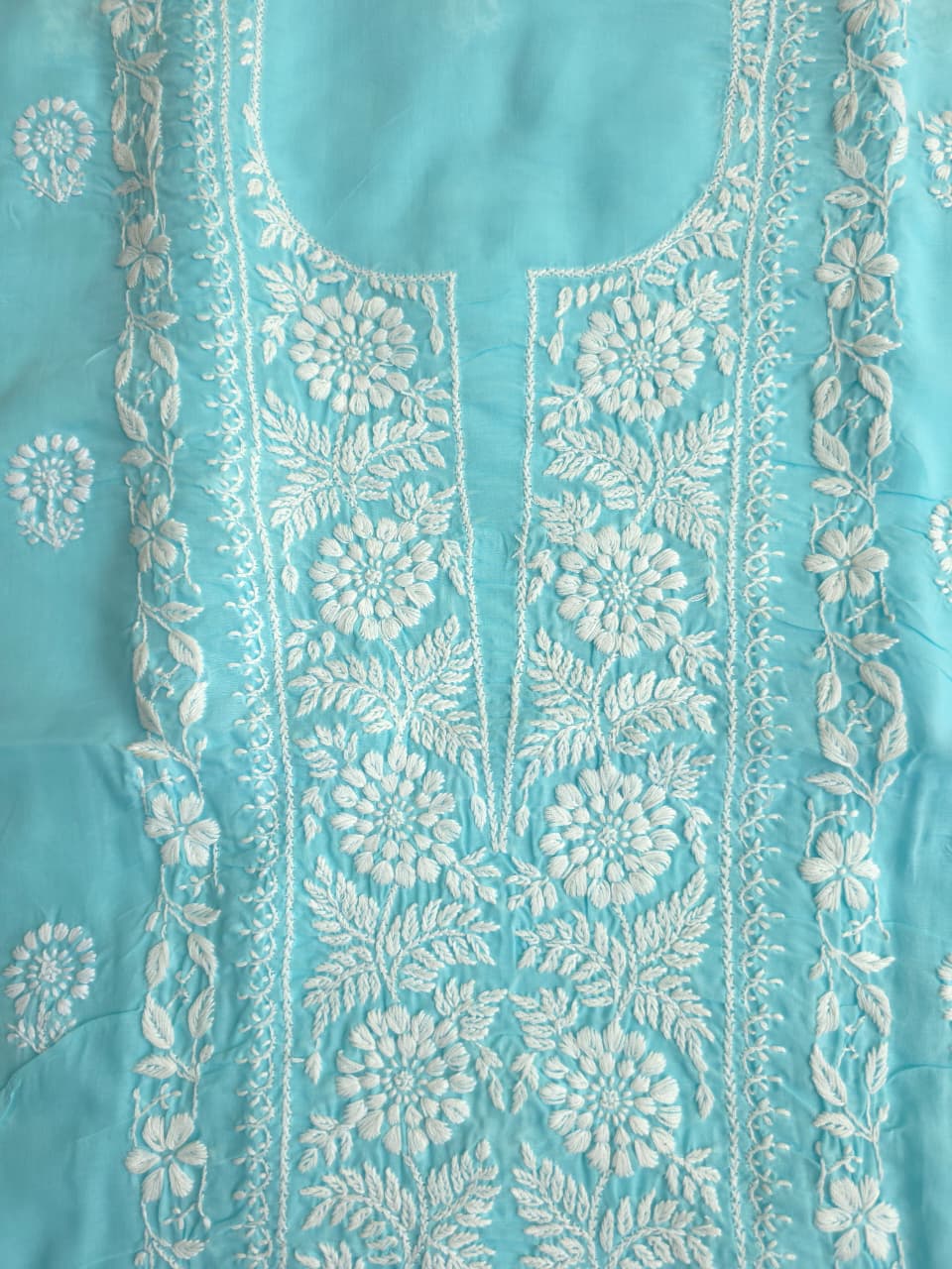 Sky blue cotton kurta with fine handwork