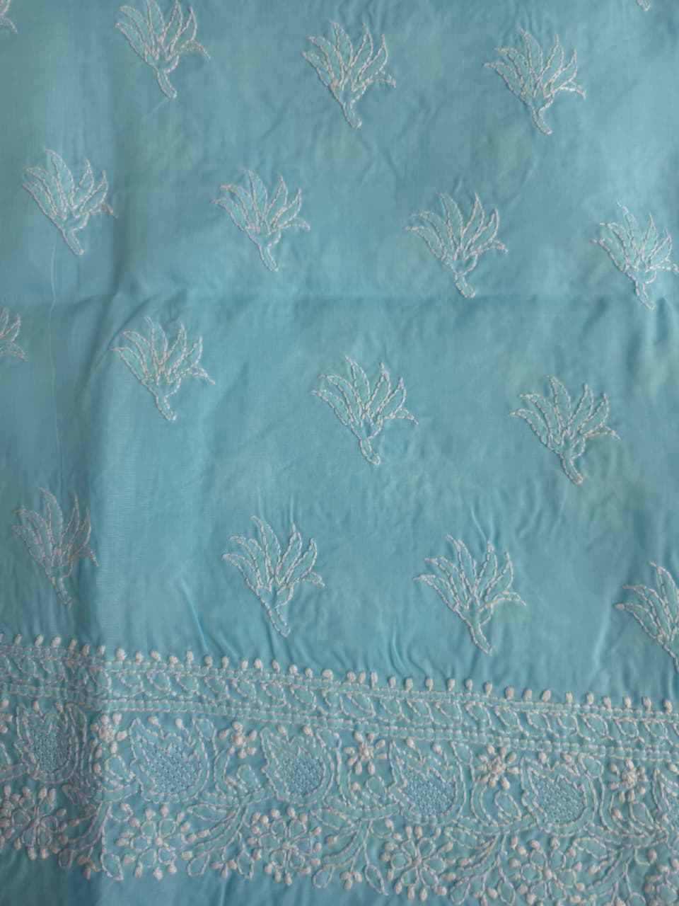 Blue cotton Kurta fabric with fine handwork  jaaliwork