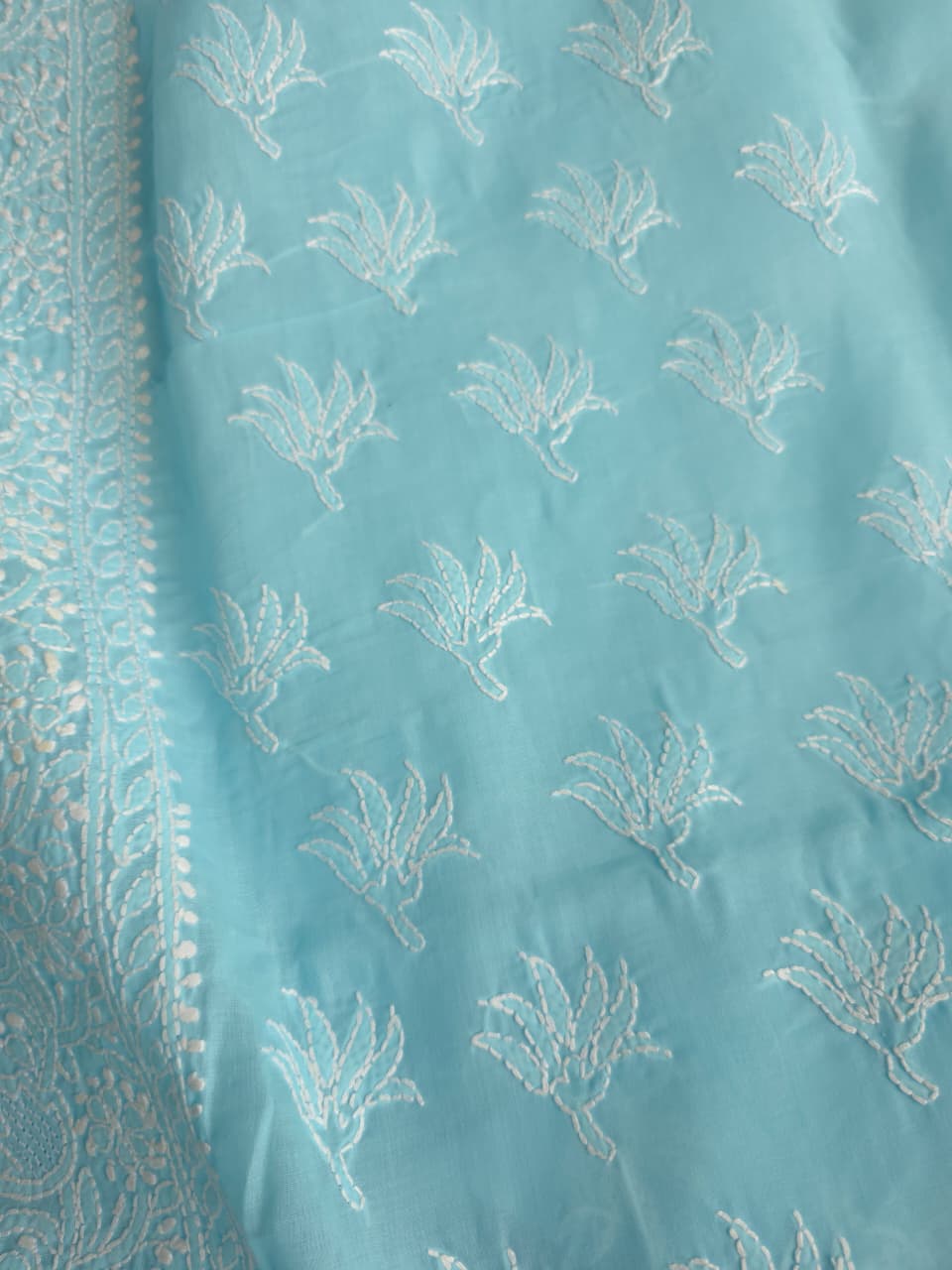 Blue cotton Kurta fabric with fine handwork  jaaliwork