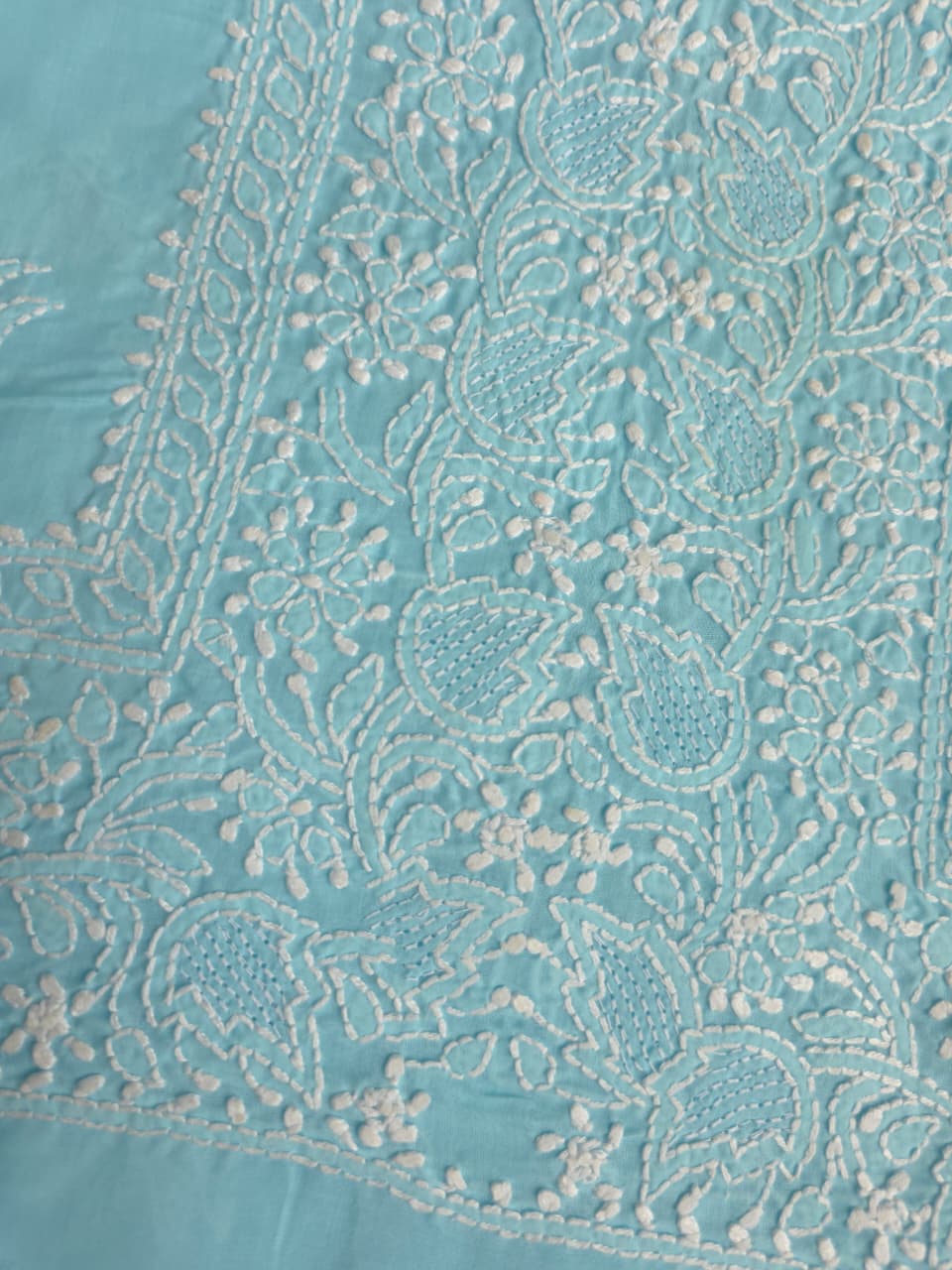 Blue cotton Kurta fabric with fine handwork  jaaliwork