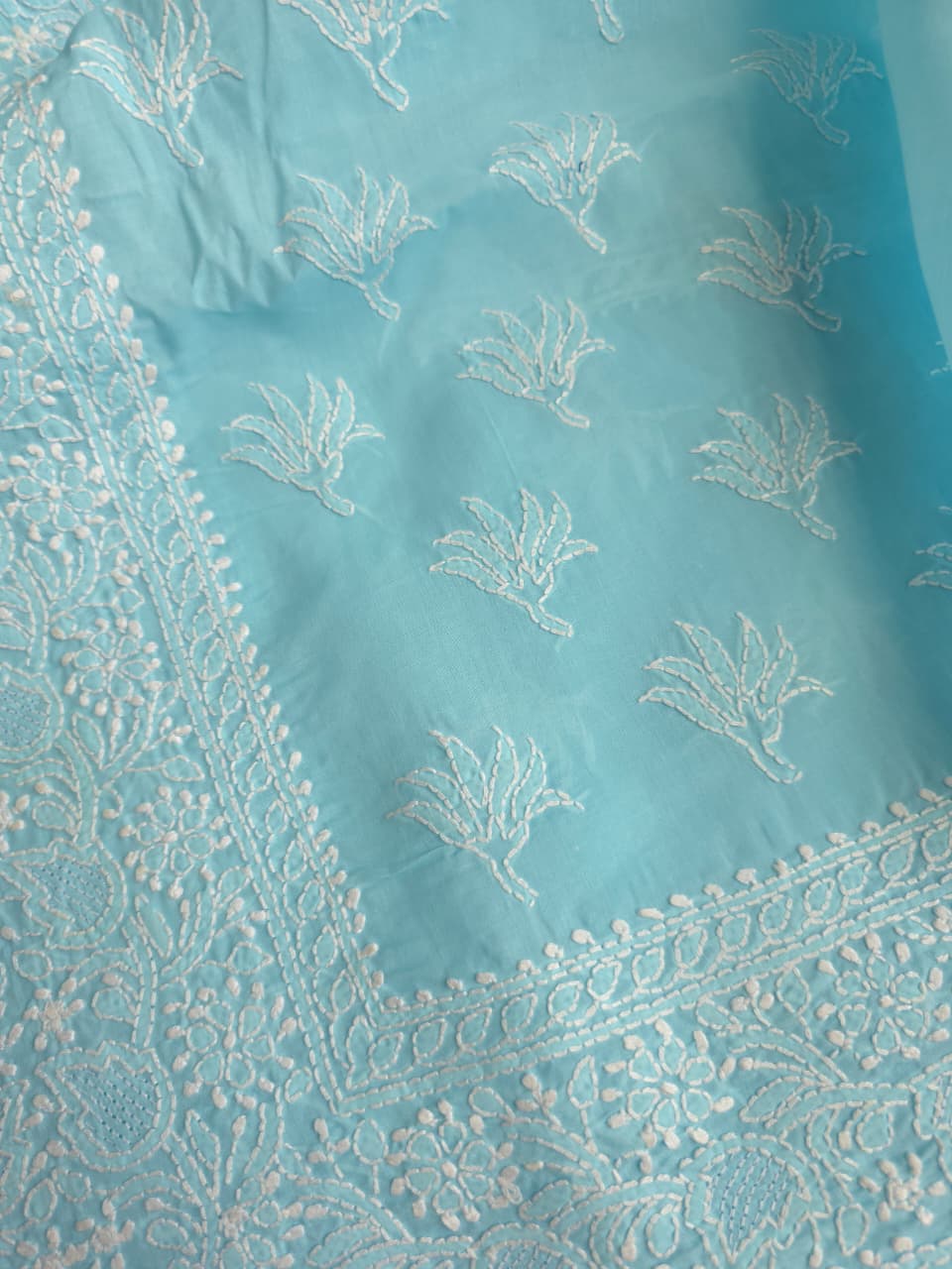 Blue cotton Kurta fabric with fine handwork  jaaliwork