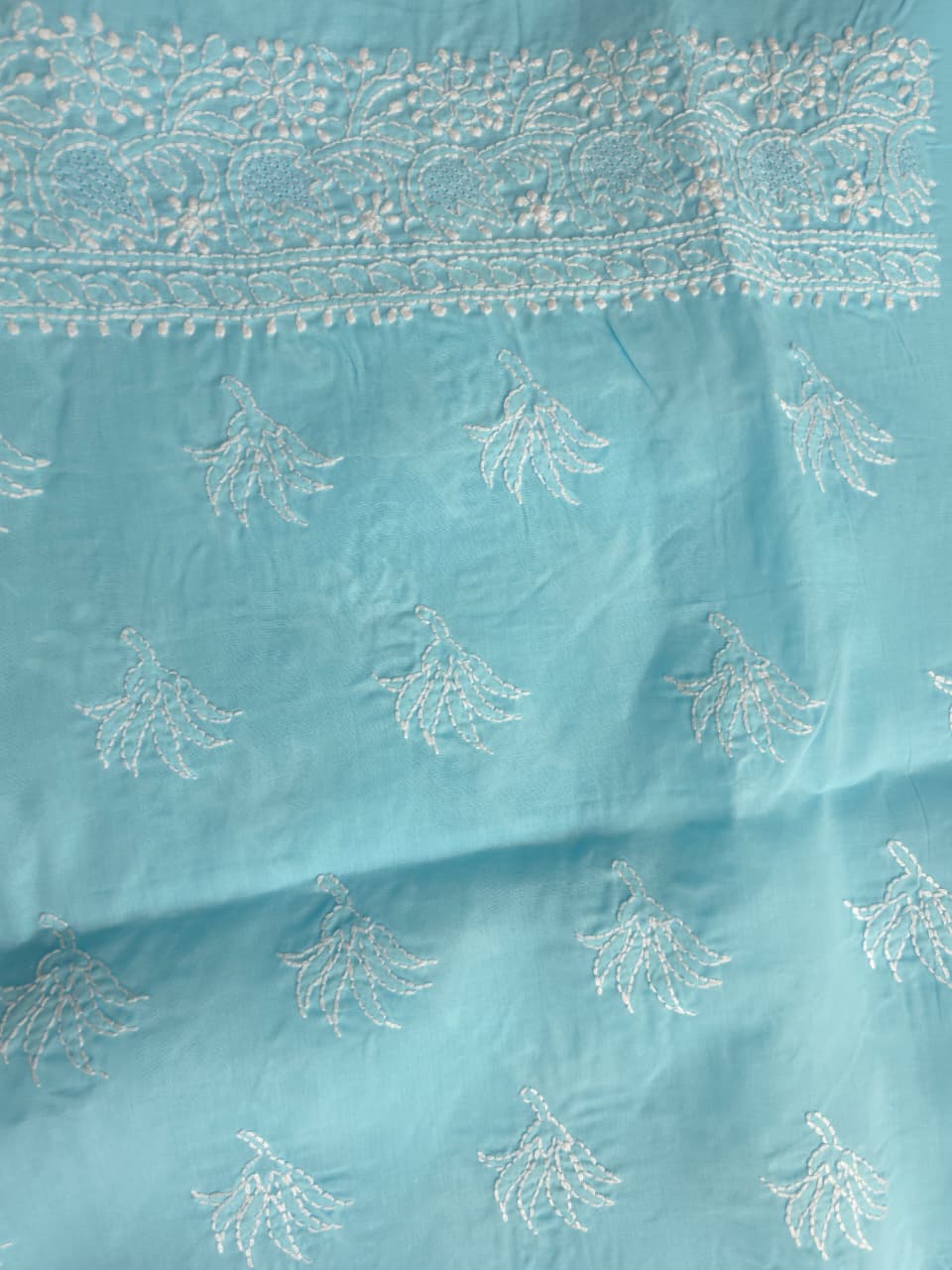 Blue cotton Kurta fabric with fine handwork  jaaliwork