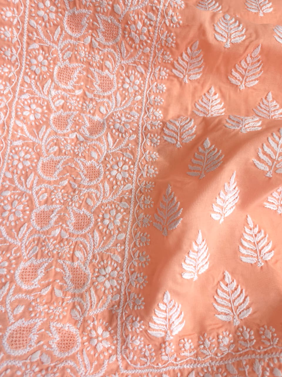 Peach Cotton Kurta fabric with fine handwork Jaaliwork