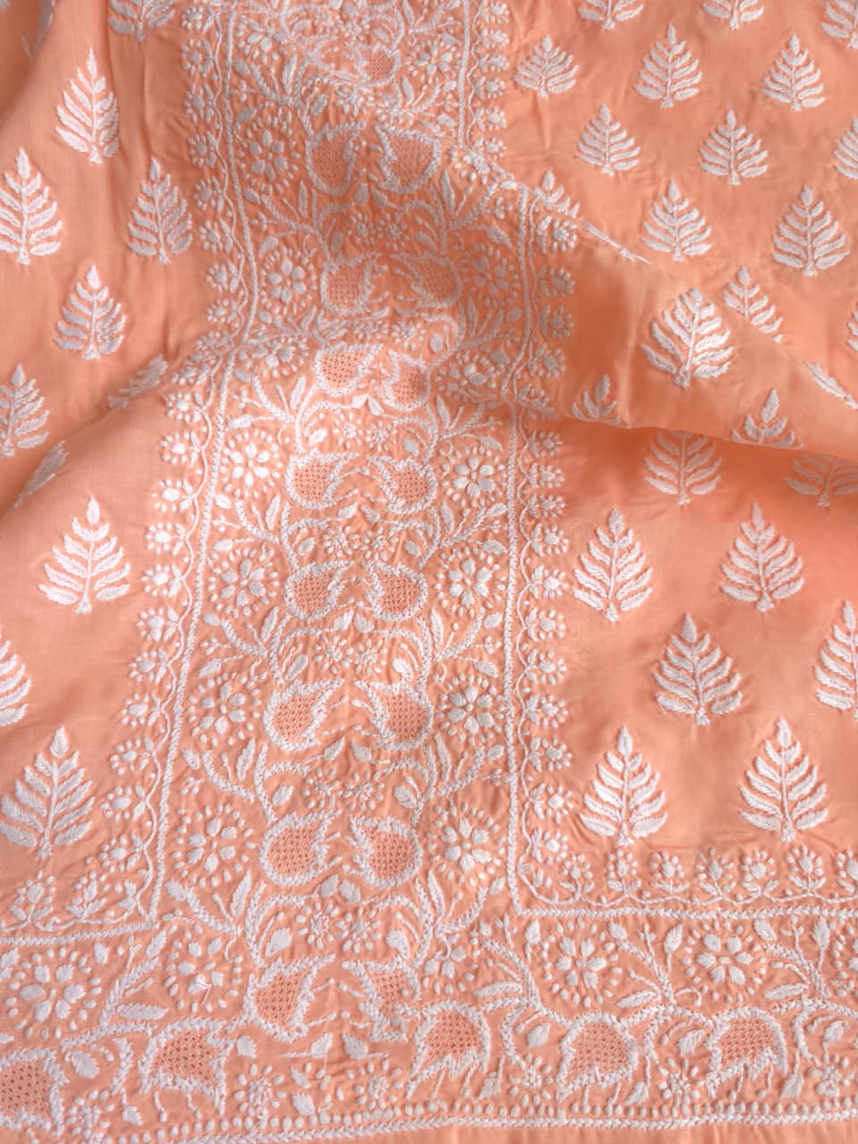 Peach Cotton Kurta fabric with fine handwork  Jaaliwork