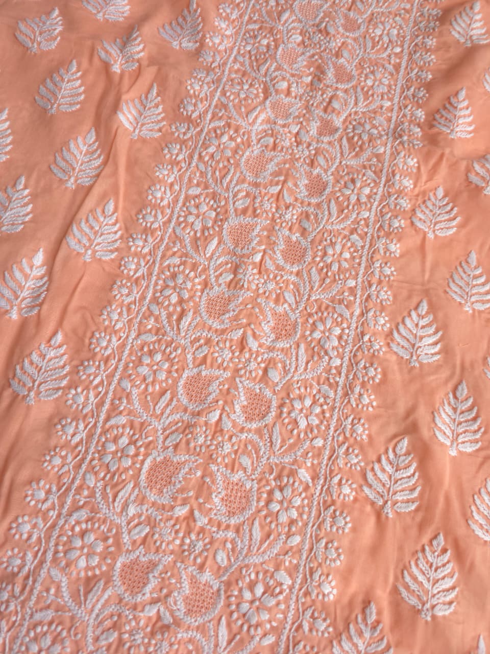 Peach Cotton Kurta fabric with fine handwork  Jaaliwork