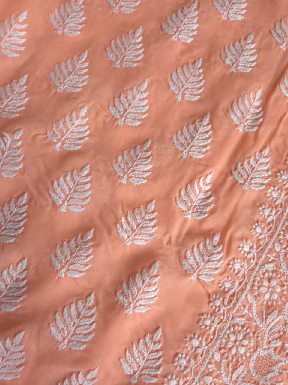 Peach Cotton Kurta fabric with fine handwork Jaaliwork