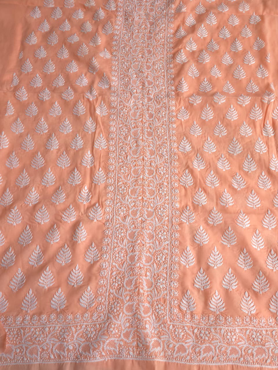 Peach Cotton Kurta fabric with fine handwork Jaaliwork
