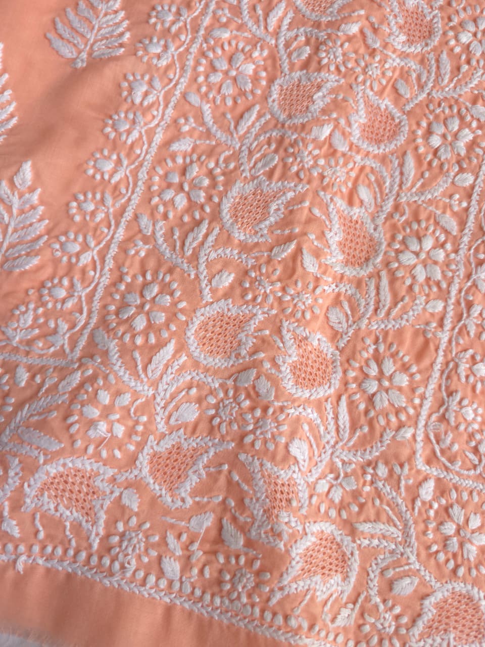 Peach Cotton Kurta fabric with fine handwork Jaaliwork