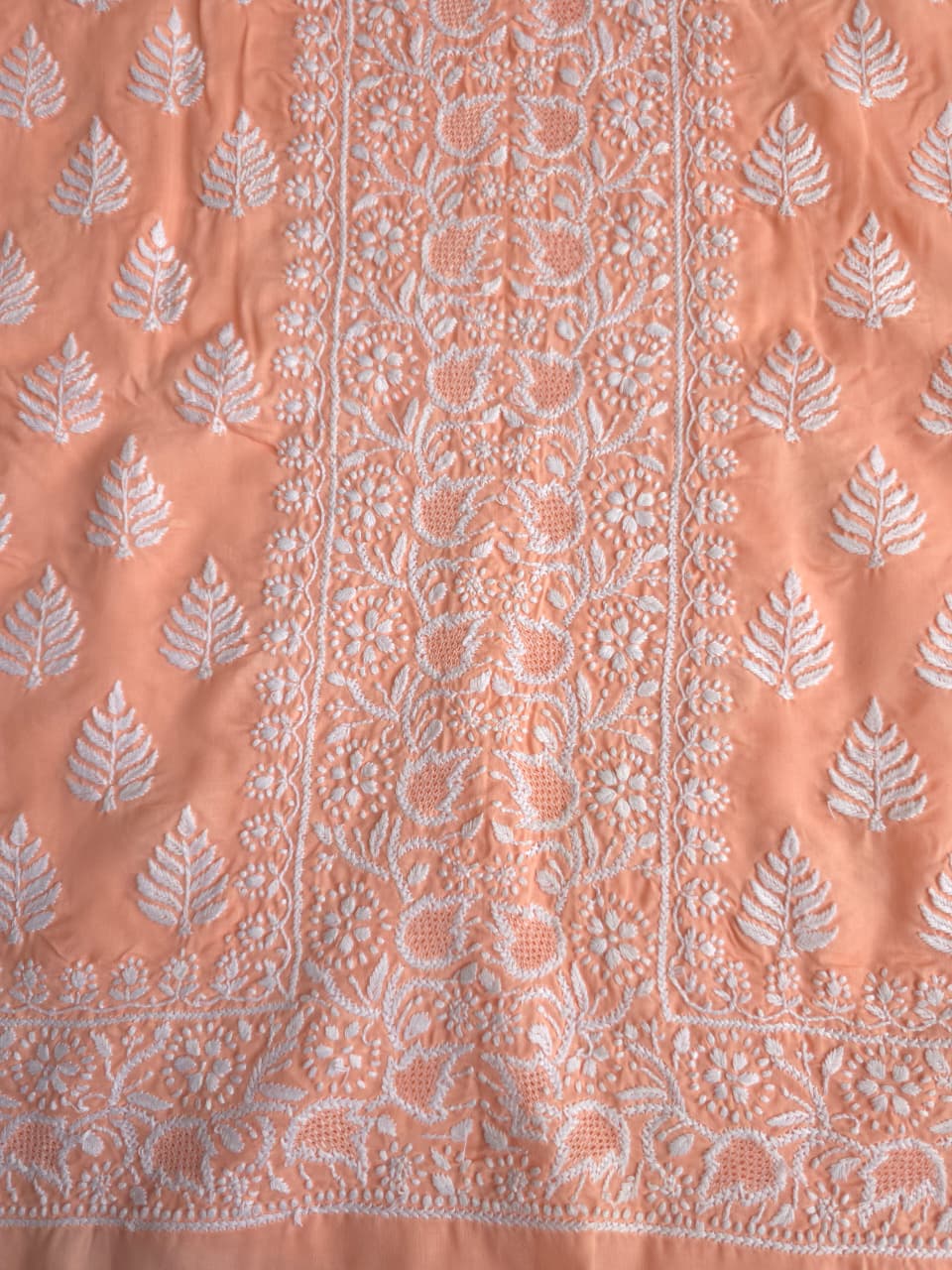Peach Cotton Kurta fabric with fine handwork  Jaaliwork