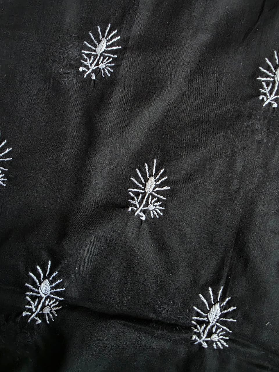 Black kurta fabric with white chikankari work