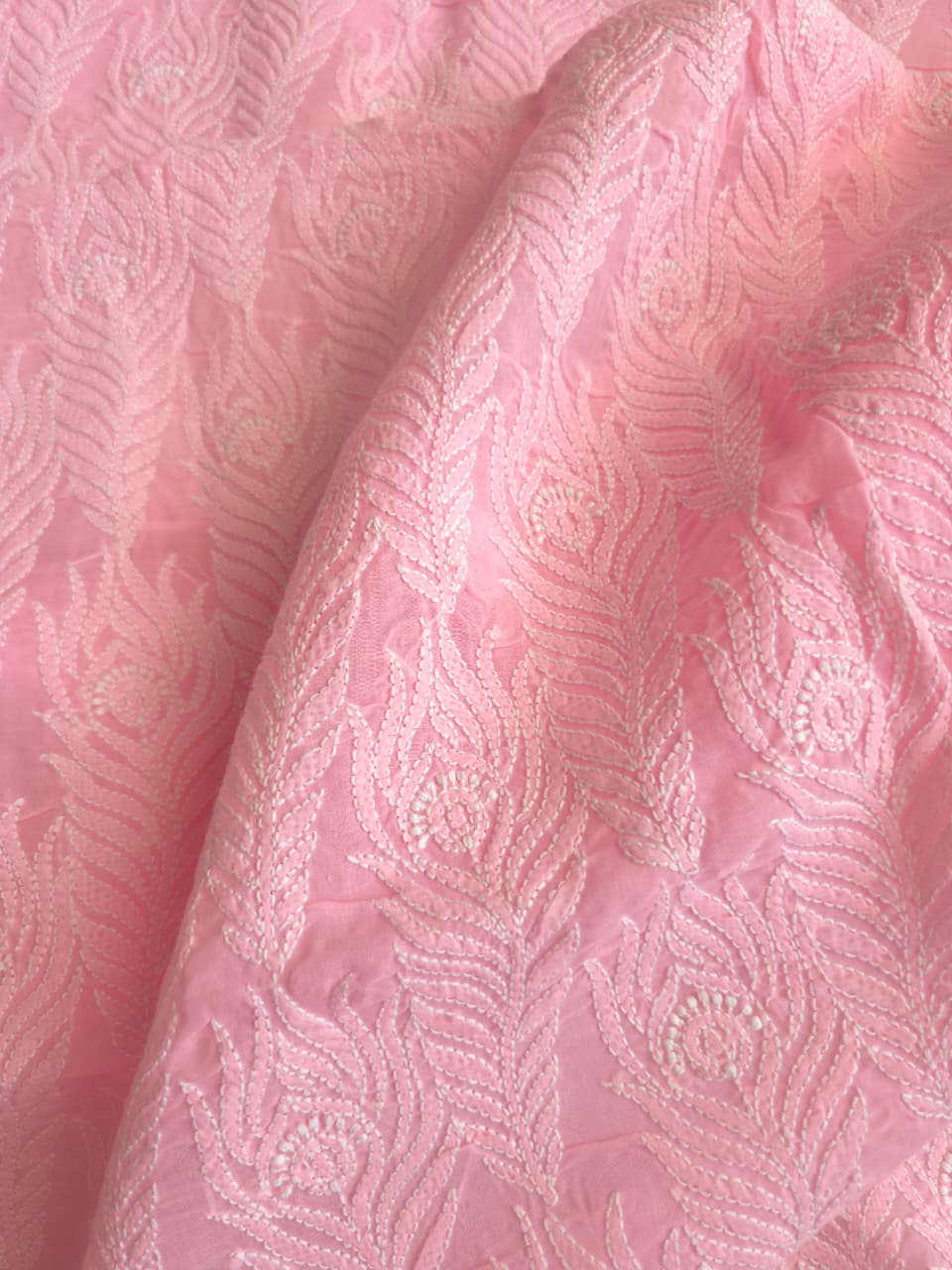 Pink cotton kurta fabric with intricate Jaalwork
