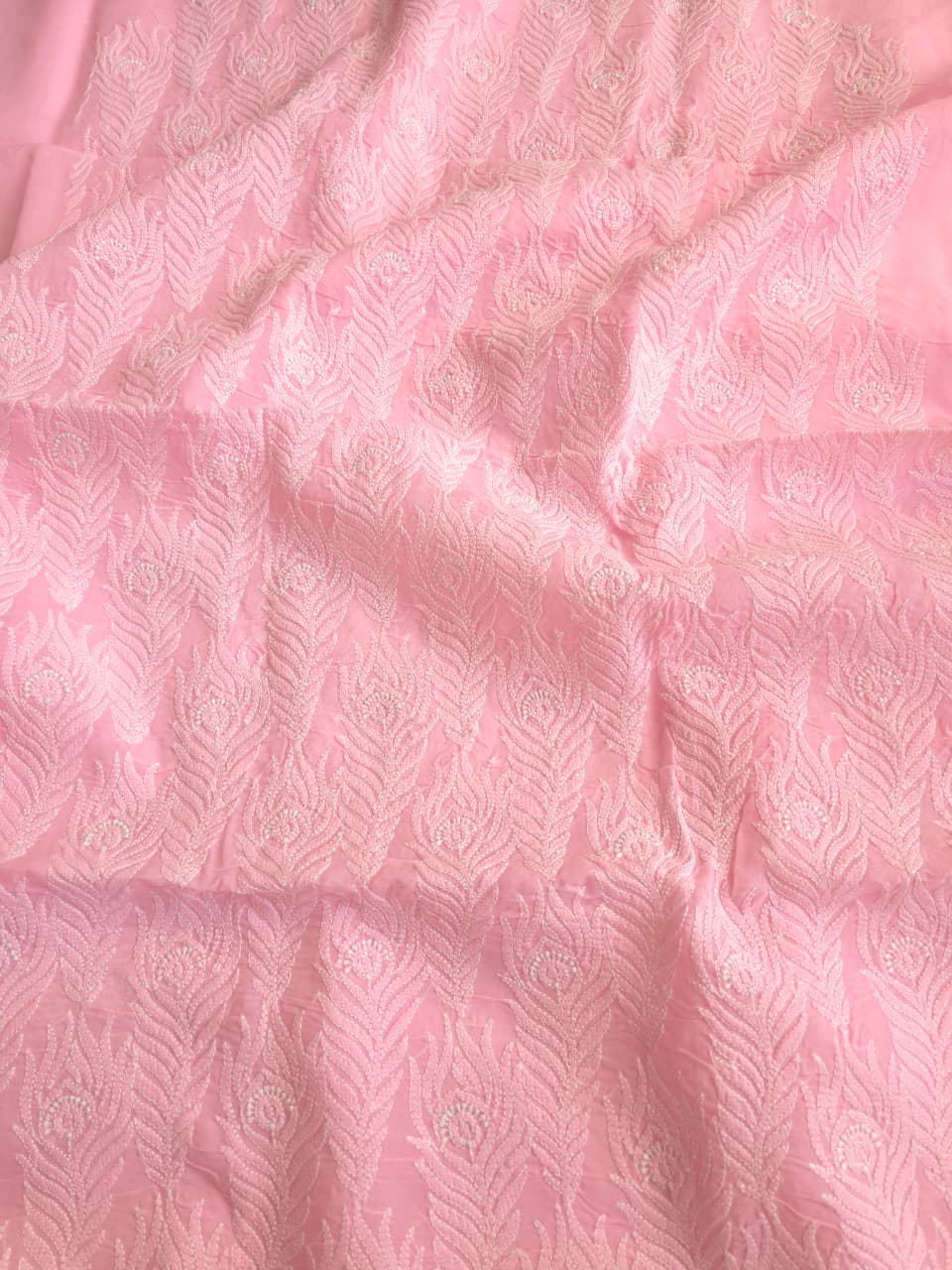 Pink cotton kurta fabric with intricate Jaalwork