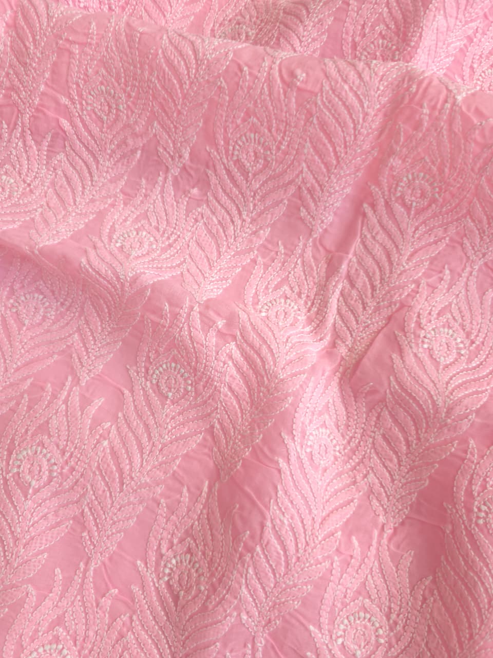 Pink cotton kurta fabric with intricate Jaalwork